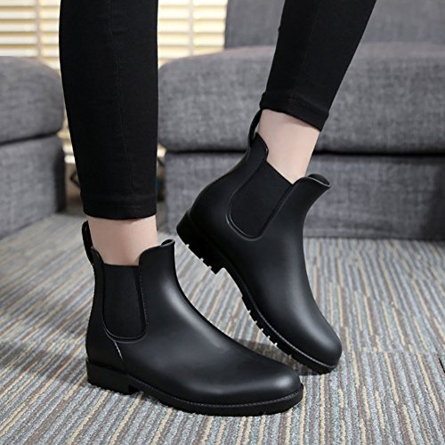 17KM Women's Black Ankle Rain Shoes Anti Slip Short Rain Boots Slip On Waterproof Chelsea Boots
