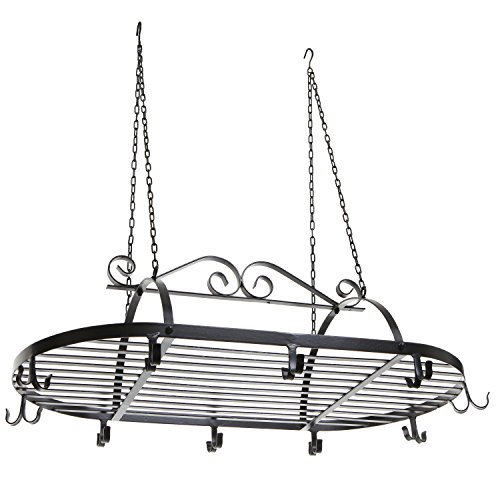 MyGift Black Scrollwork Metal Pot and Pan Ceiling Hanging Rack Heavy