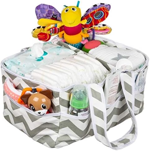 Baby Diaper Caddy Organizer for Newborns and Toddlers | Grey and White Unisex Cloth for Women and Men | Shower Gift - by Consumiverse