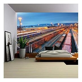 Stock Photo - Cargo Train Trasportation - Freight Railway - Removable Wall Mural | Self-Adhesive Large Wallpaper - 66x96 inches