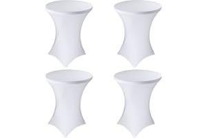 FIVENL 4 Pack 32x43 Inch Cocktail Table Cover Spandex Stretch Square Corners Tablecloth, White Cocktail Fitted High Top Table Cloth for Bar, Weddings, Birthday, Banquet, Outdoor Party (White)