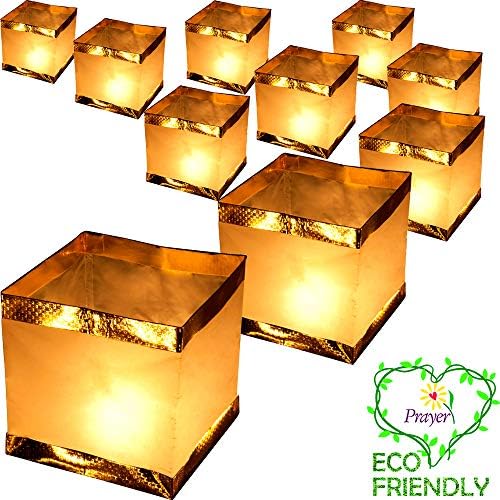 Smeiker Pack of 10,Water Floating Candle Lanterns Outdoor Biodegradable Lanterns for Praying 5.9 Inch for Wishing, Praying, 5.9 Inch