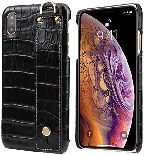 Reginn Wireless Charging Compatible Slim Fit Genuine Leather Case for iPhone Xs Max (Strap Holder, Black)
