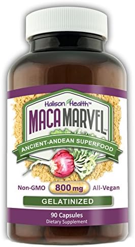 Maca Marvel Organic Gelatinized - Premium Maca Capsules - Made in USA with 100% Peruvian Maca - No Additives - GMO Free - Vegan Capsules by Halison Health