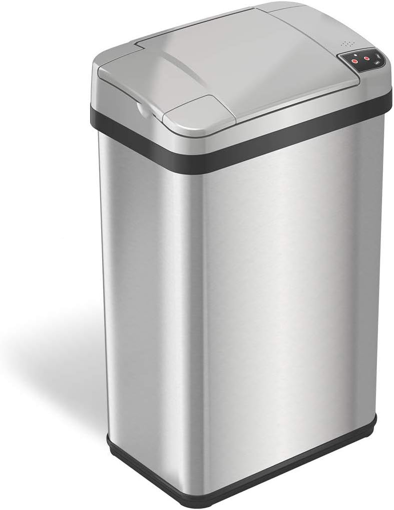 iTouchless 13 Gallon Touchless Sensor Trash Can with Odor Filter System, Round Steel Garbage Bin, Perfect for Home, Kitchen, Office, Alpine White: Home & Kitchen