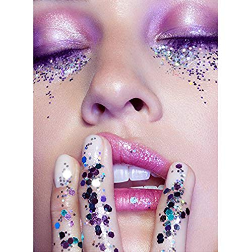Holographic Glitter 6 Colors Cosmetic Chunky Body Glitter Festivals Rave Accessories Great for Use on Face, Body, Hair and Nails by Yomiie (6 pack)