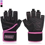 Trideer Padded Anti-Slip Weight Lifting Gloves with 18” Wrist Wraps, Pro Gym Gloves Support for Weightlifting, Cross Training, Gym Workout, Fitness, Bodybuilding (Rose, XS (Fits 6.3-6.7 Inches))