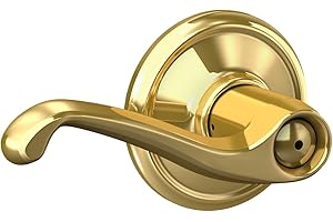Schlage F40 V FLA 605 Flair Door Lever, Bed & Bath Privacy Lock, Bright Brass