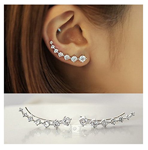 Elensan 7 Crystals Ear Cuffs Hoop Climber S925 Sterling Silver Earrings Hypoallergenic Earring