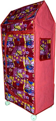 Dgn 4 Shelve Kids Almirah For Clothes Toys Books Folding Plastic Wardrobe In Red Color Cartoon Design Printed On Cover May Be Different Amazon In Home Kitchen