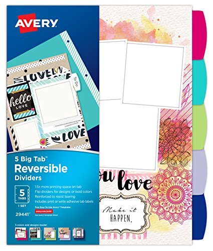 Avery Big Tab Reversible Fashion Dividers, Assorted Designs, 5-Tab Set (29441)