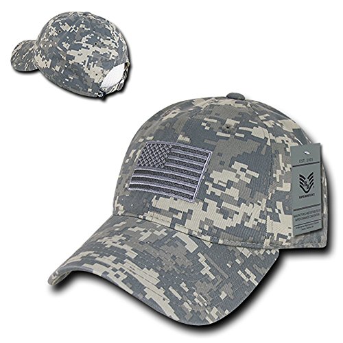 American Flag Embroidered Washed Cotton Baseball Cap - ACU Camo