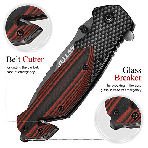 image for Jellas 7Cr17(440A) 4 in 1 Pocket Folding Knife with Leather Sheath and