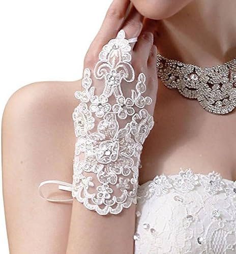 Fated Wedding Women's Short Wedding Bridal gloves with Lace 013IY