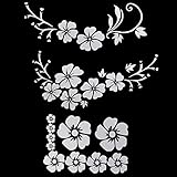 Graceme Car Rearview Mirror Window Body Bumper Light Eyebrow Fuel Tank Cap Decal Sticker Scratch Cover Hibiscus Hawaiian Flower (White)