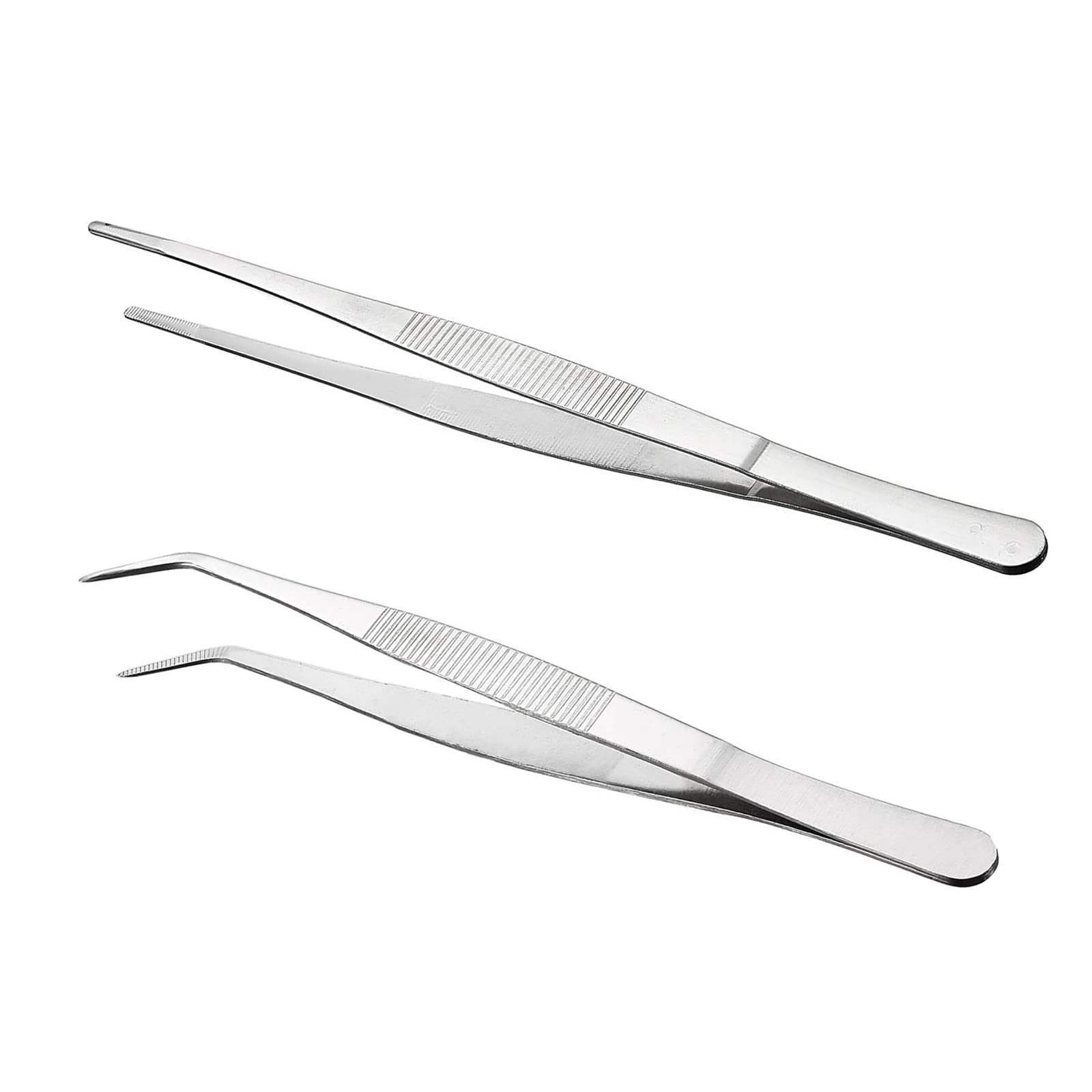 Bent Tweezers Blunt Tweezers, 25cm/9.84in Stainless Steel Professional Non-Slip Long Straight Tweezers, 2Pcs Angled Tweezers Set for Aquatic Pets, Corals, Crafting Cooking Repairing