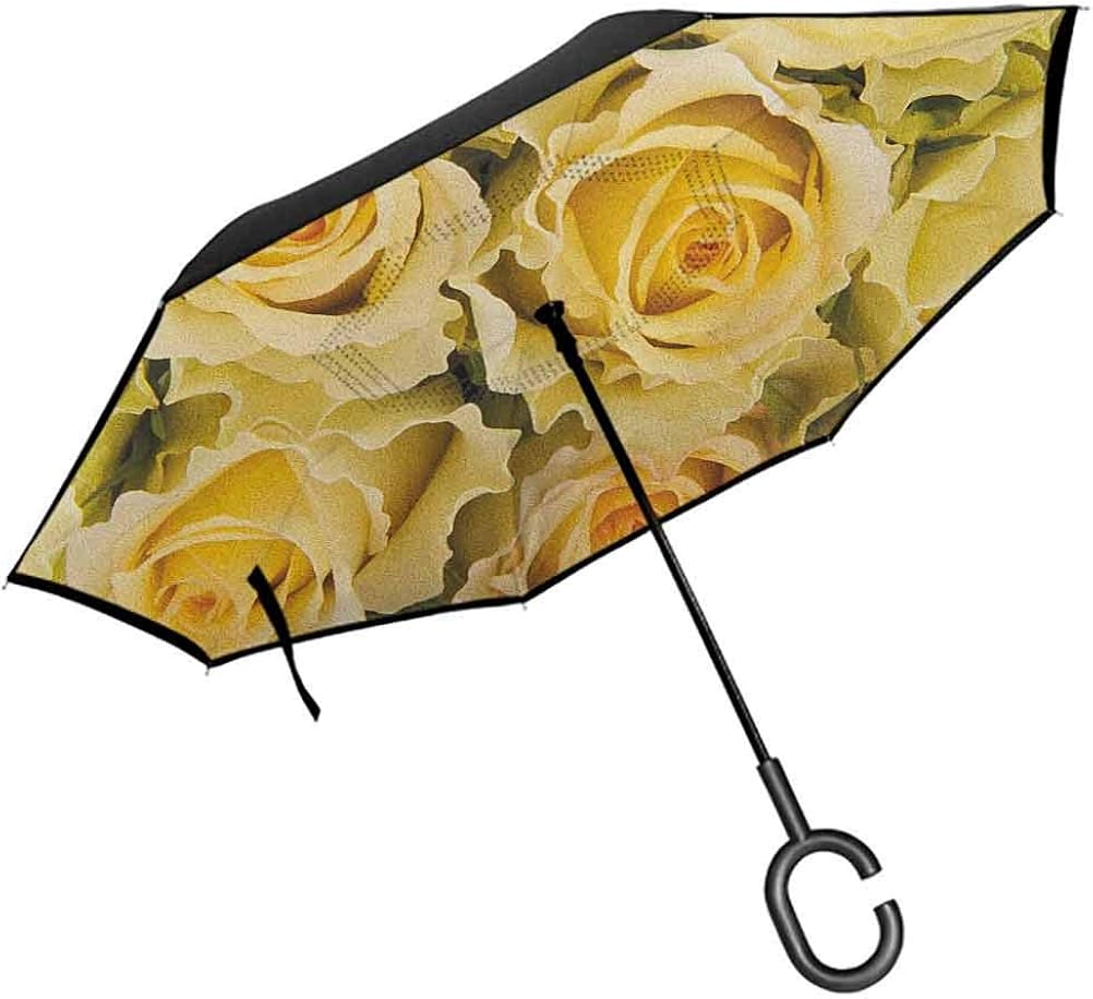 RenteriaDecor Rose Umbrellas Bridal Flourish Yellow Roses