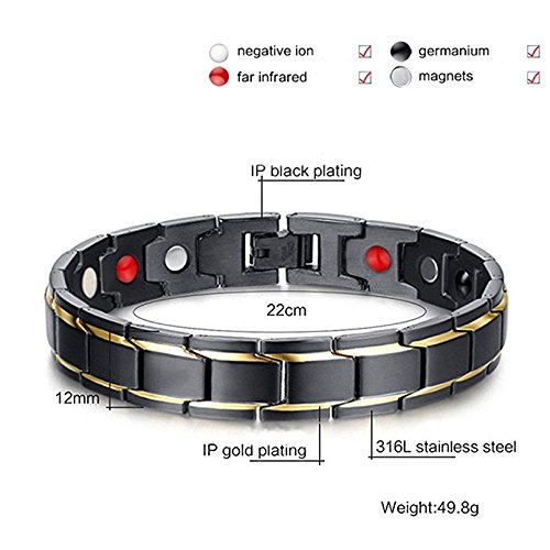 Men Titanium Stainless Steel Magnetic Therapy Bracelet 4 Elements Health Bangle Pain Relief for Arthritis With Free Link Remove Tool By Santune