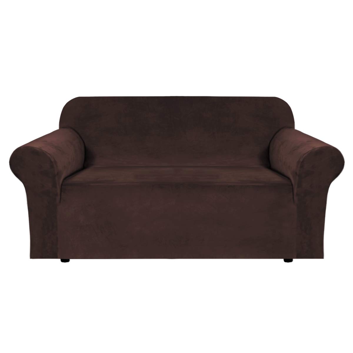 BellaHills Stretch Velvet Sofa Covers for 2 Cushion Couch Covers Sofa Slipcovers with Non Slip Straps Underneath The Furniture, Crafted from Thick Comfy Rich Velour (2 Seater, Brown)