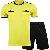 Men's Soccer Referee Uniform Short Sleeve Pro Referee Soccer Jersey - Includes Referee Jersey and Shorts