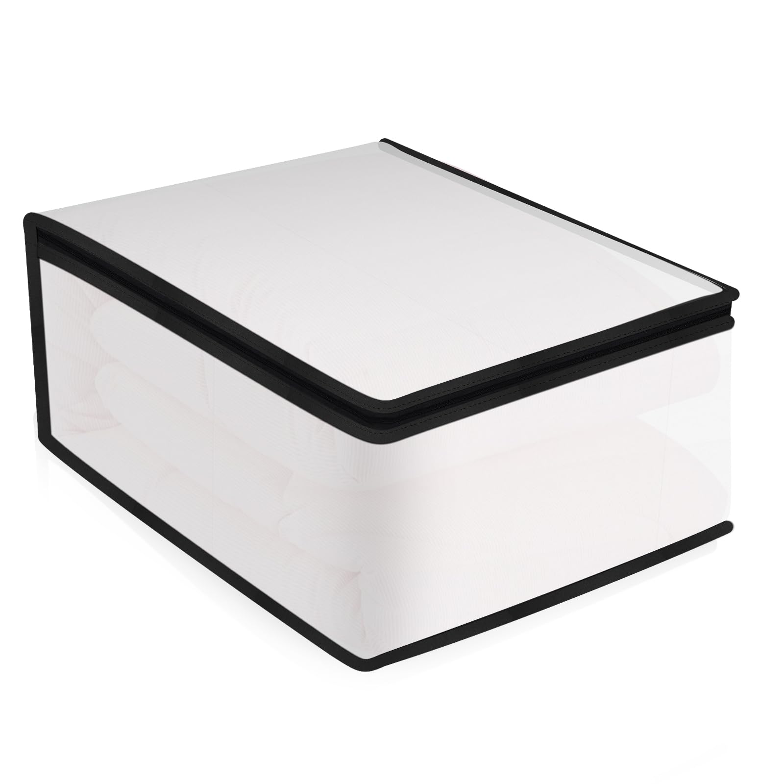 White Storage Bags with Zipper, PEVA Sweater Storage Bags Zippered Blanket Closet Comforter Organizer with Handles for Blankets Clothes Bedding Organizer, Small