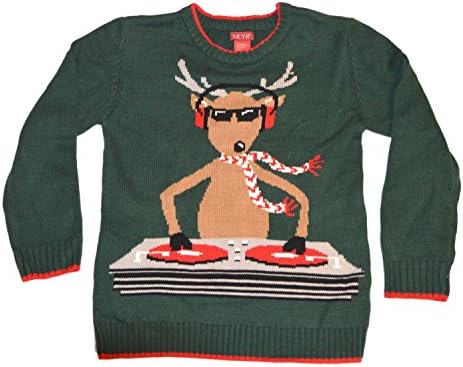 Girls Reindeer Disc Jockey Funny Ugly Christmas Sweater - Medium (10-12)