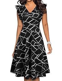 Vestido de fiesta para dama, estilo vintage, con volantes, floral, acampanado