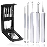 Blackhead Remover Kit, LEOKOR Stainless Steel Pimple Comedone Acne Blemish Whitehead Blackhead Extractor Tools Treatment Set - Leather Case with 3X Zoom Flat Mirror