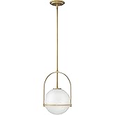 Hinkley Somerset Small Pendant Light, Etched Opal Glass Modern Globe Shade, Adjustable Height, Sloped Ceiling Compatible, Vin