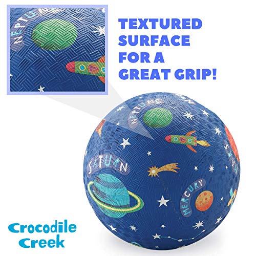 crocodile creek - pelota de goma para juegos con sistema solar - se envía inflada, sin pvc, diseño duradero para juegos al aire libre, 4 cuadrados, kickball y deportes activos, para niños de 3 años en adelante, tamaño de 5 pulgadas, azul