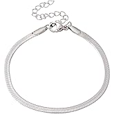 BEAMARKER Herringbone Flat Snake Chain Bracelet Vintage Shiny Silver Stainless Steel Jewelry for Men Women Dainty Simple Stackable Layered Herringbone Bracelets Trendy Accessories Gift