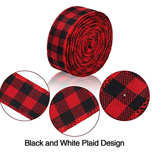 3 Rolls Red and Black Buffalo Plaid Ribbon Christmas Wired Edge Ribbon Check Burlap Ribbon for Gift - //medicalbooks.filipinodoctors.org