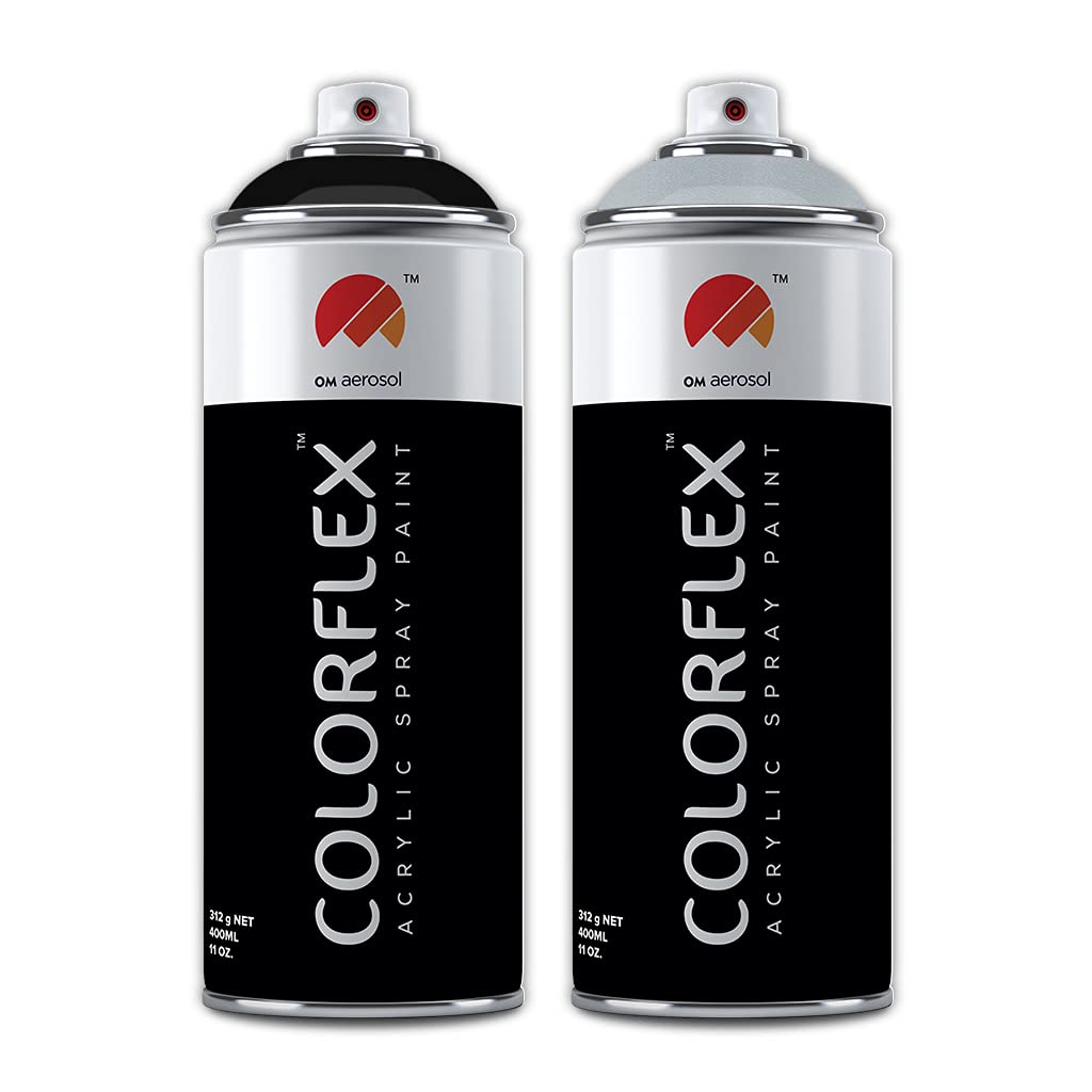 Colorflex Black Glossy & Silver Metallic Spray Paint 400 ml (pack of 2) Amazon.in Home Improvement