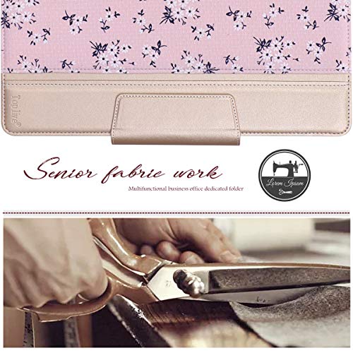 Toplive Portfolio Case Padfolio, Executive Business Document Organizer with Letter Size Clipboard, Card Holder, Tablet Sleeve(10.5), Perfect for Business School Office Conference,Floral Pink