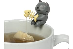 Tea Mates - 1pc Cute Fishing Cat - Tea Bag Holder and String Rest - Tea Accessory for Cup and Mug - Unique Funny Novelty Toy Gift Idea - Animal Figurine Drink Marker