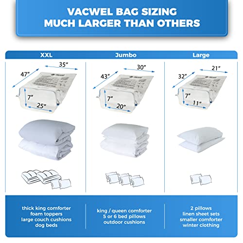 Vacwel Vacuum Storage Bags 4Pack XXL Jumbo XXL Space Saver Bags for Clothes Storage Vacuum