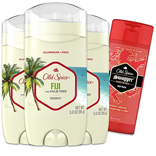 Old Spice Men's Deodorant AluminumFree Fiji with Palm Tree, 3oz Pack of 3 with TravelSize