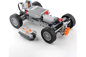RCmall MOC 4WD Power Function RC Car Chassis Kit - Technical Building Blocks with 62.4x20mm Wheels, M Motor, Servo & AA Battery Box for Off-Road Climbing Cars