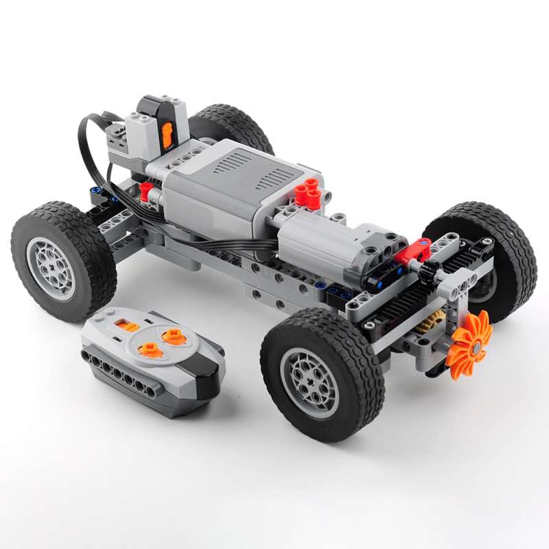 Photo 1 of MOC 4WD Power Function RC Car Chassis Kit - Technical Building Blocks with 62.4x20mm Wheels, M Motor, Servo & AA Battery Box for Off-Road Climbing Cars