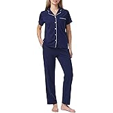 Ryfox Women's Petite Cotton Pajama Set Short Sleeve Button Up Pjs with Short Inseam Pants & Pockets 2-Piece Lounge Set