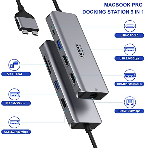 MacBook Pro Docking Station Dual Monitor, USBC Hub (9in2) with 2 4K