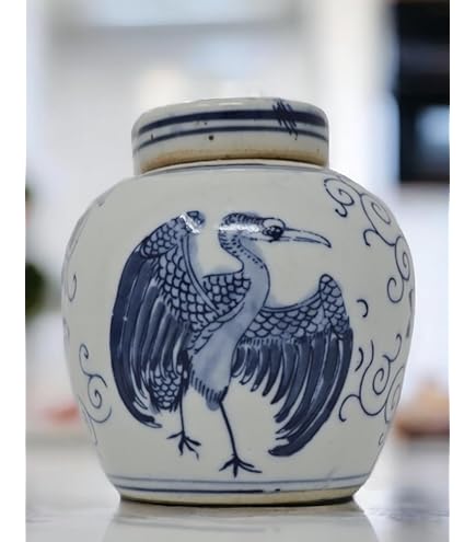 Amazon.com: 藍白瓷花陶瓷蓋罐花瓶,中國明風,景德鎮中國(藍花) : 居家