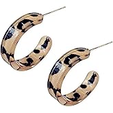 Leopard Acrylic Small Hoop Earrings 925 Sterling Silver Elegant Tortoise Shell Resin Round Circle Geometric Lightweight Thick Open Stud Earrings for Women Minimalist Christmas Party Fashion Jewelry Gifts