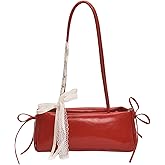 RoseSeek Women's Lace Bowknot Double Handle Shoulder Handbags Y2K Zipper PU Leather Underarm Bags Cute Purses