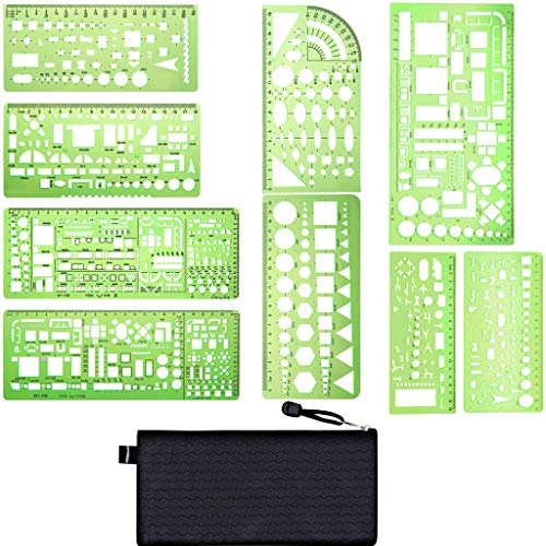 Kasmena 9 Pcs Plastic Geometric Drawings Stencils Measuring Templates Geometric Rulers for Office and School,Planner Painting Drawing,Clear Green - Thumbnail 7