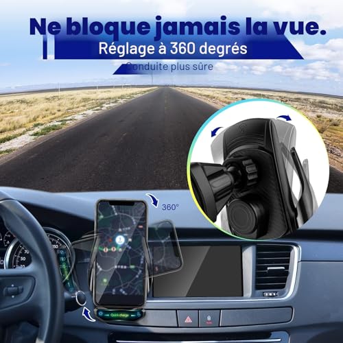 15W Qi Car Induction Charger,Wireless Car Charger Fast Automatic Clamping Door Air Outlet Clip Car Mount for iPhone Samsung…