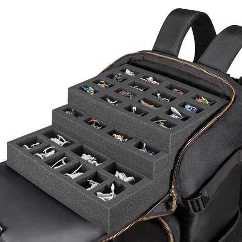 ENHANCE Miniature Painting Backpack - Miniature Case with Compartments for Over 101 Miniatures, 30 Colours and 12 Brushes - Organizer with Removable Colour Pad and Shoulder Straps