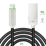 iPhone Charger, Kicoeoy Lightning Cable Smart Led Auto Disconnect iPhone Charging Cord 6FT Nylon Braided High Speed USB A to Lightning Charging Data Cable For iPhone X 8 7 6 6s Plus 5s iPad Mini iPod
