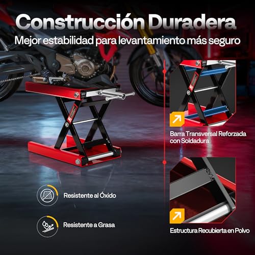 VIVOHOME Motorcycle Lift Platform Motorcycle Wide Steel Height Adjustable Central Support 500kg Capacity for Car Workshop Garage Vehicles Red