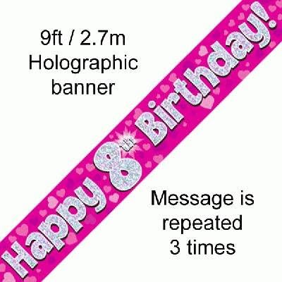 Oaktree UK 9ft Banner Happy 8th Birthday Pink, 9 ft